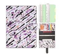 WONDERPOOL Refillable Spiral Leather Diary 6 Ring Binder Notebook Writing Journal with Inner Pockets-College Lined Paper and Pattern Cover for School Work Travel and Organizer(Color ink, A5)
