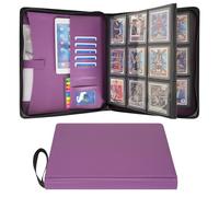 Wonderpool Toploader Binder Trading Card Album Storage 9 Pocket - 360 Side Loading Holds Toploaders with Extra Interior Pockets | PU Leather Notebook for MTG TCG Yugioh Game Sports Cards (Purple)