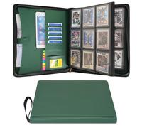 Wonderpool Toploader Binder Trading Card Album Storage 9 Pocket - 360 Side Loading Holds Toploaders with Extra Interior Pockets | PU Leather Notebook for MTG TCG Yugioh Game Sports Cards (Green)