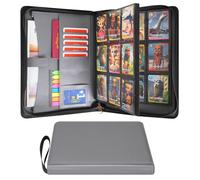 Wonderpool Trading Card Album A4 Binder 9-Pocket with Zipper for 540 Card, Leather pu Card Holder Folders Storage, 30 Side-Loading Pages for MTG, TCG, Game Sleek Sports Cards Collectible (Grey)