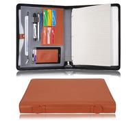 Wonderpool Travel Zippered Portfolio 3 Ring Binder A4 Padfolio Document Case with Removable Clipboard Legal Pad Holder, Business Office School Organizer for Men and Women (Brown)