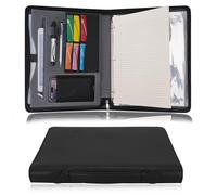 Wonderpool Travel Zippered Portfolio 3 Ring Binder A4 Padfolio Document Case with Removable Clipboard Legal Pad Holder, Business Office School Organizer for Men and Women (Black)