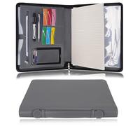 Wonderpool Travel Zippered Portfolio 3 Ring Binder A4 Padfolio Document Case with Removable Clipboard Legal Pad Holder, Business Office School Organizer for Men and Women (Gray)