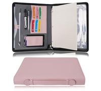 Wonderpool Travel Zippered Portfolio 3 Ring Binder A4 Padfolio Document Case with Removable Clipboard Legal Pad Holder, Business Office School Organizer for Men and Women (Pink)