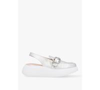 WONDERS Acalia Silver Leather Chunky Low Wedge Sling Backs Size: 38, C