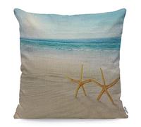 WONDERTIFY Beach Starfish Cushion Cover Seas Oceans Blue Sky Seashells Sand Pillowcases for Men Women, Pillow Cover Living Room Farmhouse 45X45 Cm