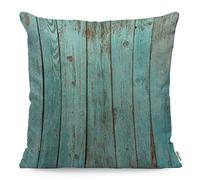 WONDERTIFY Board Wooden Cushion Cover Wood Teal Barn Wood Weathered Beach Decorative Throw Pillow Covers For Couch, Bed Sofa Pillows Case Turquoise 45X45 Cm