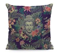 WONDERTIFY Buddha Cushion Cover Flowers Peacock Feathers Buddha Pillowcases for Men Women, Pillow Cover Living Room Farmhouse Colorful 45X45 Cm