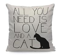 WONDERTIFY Cat Lover Quote Cushion Cover All You Need Is Love And A Cat Decorative Throw Pillow Covers For Couch, Bed Sofa Pillows Case 45X45 Cm