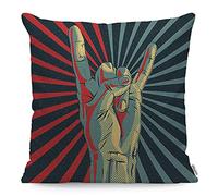 WONDERTIFY Gesture Love Cushion Cover Music Rock N Roll Decorative Throw Pillow Covers, Sofa Pillow Case Red Teal 45X45 Cm
