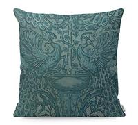 WONDERTIFY Peacock Cushion Cover Mascot Animal Totem Victorian Flowers Lucky Decorative Throw Pillow Covers For Couch, Bed Sofa Pillows Case Teal Blue 45X45 Cm