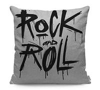WONDERTIFY Rock And Roll Cushion Cover Hand Draw Old Sketch Tattoo Text Pillowcases for Men Women, Pillow Cover Living Room Farmhouse 45X45 Cm