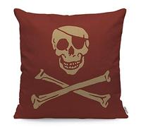 WONDERTIFY Skull Cushion Cover Pirate Skull Crossbones Skeleton Smile Pillowcases for Men Women, Pillow Cover Living Room Farmhouse Retro Rustic Red 45X45 Cm