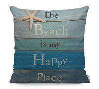 WONDERTIFY The Beach Is My Happy Place Cushion Cover Starfish Rhinestone Decorative Throw Pillow Covers, Sofa Pillow Case Blue Black White 45X45 Cm