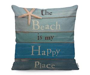 WONDERTIFY The Beach Is My Happy Place Cushion Cover Starfish Rhinestone Decorative Throw Pillow Covers, Sofa Pillow Case Blue Black White 45X45 Cm