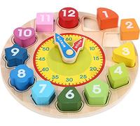 Wondertoys Wooden Shape Sorting Clock Toy with Numbers and Shapes Teaching Time Educational Gifts for Children