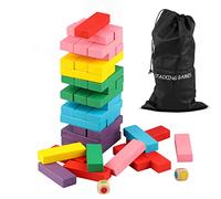 Wondertoys Wooden Stacking Toys Board Games Building Blocks for Kids Balancing Puzzles Toys Learning Educational Sorting Family Games- 48 pieces