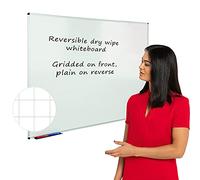 Wonderwall Basic Dry-Wipe Whiteboard 900 x 600cm | Non-Magnetic Double-Sided Smooth Surface | Feint 25mm Grid on one Side to aid Writing - Ideal for Students, Office, Industry, Healthcare