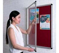 Wonderwall Classic Tamperproof Lockable Burgundy Felt Noticeboard, 90 x 60 cm, Aluminium Frame with 2 Safety Locks - Wall Mounted- Ideal for Indoor Message Display, Office, School