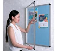 Wonderwall Classic Tamperproof Lockable Noticeboard, Light Blue Felt Pinboard, 90 x 60 cm, Aluminium Frame with 2 Safety Locks - Wall Mounted- Ideal for Indoor Message Display, Office, School,