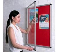 Wonderwall Classic Tamperproof Lockable Red Felt Noticeboard, 90 x 60 cm, Aluminium Frame with 2 Safety Locks - Wall Mounted- Ideal for Indoor Message Display, Office, School,