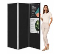 Wonderwall Concertina Freestanding 3 Panel Display Board, Black, 180 x 180 cm, Partition Display Screen, Lightweight PVC Grey Frame - for Schools, Office, Library, Healthcare