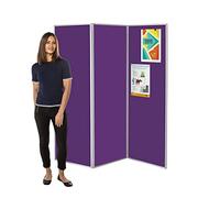 Wonderwall Concertina Freestanding 3 Panel Display Board, Purple Pinboard, 180 x 180 cm, Privacy Partition Display Screen, Grey PVC Frame - Ideal for Schools, Office, Library, Healthcare