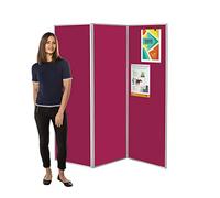 Wonderwall Concertina Freestanding 3 Panel Display Board, Raspeberry, 180 x 180 cm, Partition Display Screen, Lightweight PVC Grey Frame - for Schools, Office, Library, Healthcare