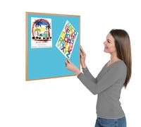 Wonderwall Cyan Blue Loop Nylon Noticeboard 60 x60cm Light Oak Effect Frame