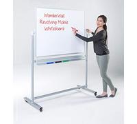 Wonderwall Double-Sided Magnetic Revolving Mobile Whiteboard with Pen Tray - (H) 1200 x (W) 1200mm -Sturdy Steel Frame - Ideal for Office, School