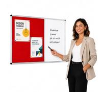 Wonderwall Dual Combination Red Felt Noticeboard & Magnetic Dry-Erase Whiteboard, 900 x 600 mm, Wall-Mounted, Aluminium Frame, Clip-on Pen Tray - for Office, School, Home Planning