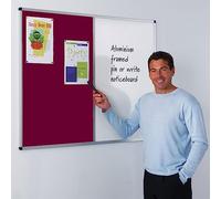 Wonderwall Duo Burgundy Noticeboard Pinboard/Dry-Wipe Whiteboard 180 x 120cm with Aluminium Frame- 5 Colours to Choose from - Ideal for Office, School, Community Centre