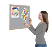 Wonderwall Eco-Friendly Grey Loop Nylon Noticeboard | 600 x 600 mm | Light Oak Wood Effect Frame | Bulletin Pin Board - for Office, School, Home, Reception Areas