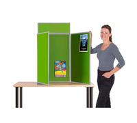 Wonderwall Exhibition Display Panel Kit | 3 Panels for Desk/Table| Double-Sided (Grass with Grey Frame) with Bag, 100 Adhesive tabs & Header| for Schools, Exhibitions, Community Hubs