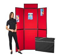 Wonderwall Folding Exhibition 6 Panel Display Kit, Double-Sided Pinboard, Cherry Red/Dove Grey on Reverse, with Header, Bag & Pack of Adhesive Tabs - Ideal for School, Office, Exhibition, Hubs