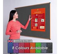 Wonderwall Fully Fire-Resistant Notice Board Pinboard - Light Oak Effect Aluminium Frame - 90 x 60cm, 8 Colours to Choose from, in harcoal) - Ideal for School, Office, Information Display
