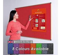 Wonderwall Fully Fire-Resistant Notice Board Pinboard - Light Oak Effect Aluminium Frame - 90 x 60cm, 8 Colours to Choose from, incl. (Red) - Ideal for School, Office, Information Display