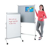Wonderwall Height Adjustable Mobile Grey Noticeboard/Mobile Magnetic Whiteboard Flipchart Easel - 120 x 70cm - for Office, School, Display, Presentation
