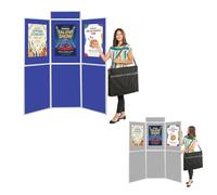 Wonderwall Jumbo 6 Panel Folding Display Panel Kit, Dual Royal Blue/Light Grey Pinboard, Aluminium Frame, Header & Bag, Floor Standing - 11 Colours - for Schools, Exhibitions, Offices, Info Hubs