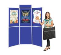 Wonderwall Jumbo 6 Panel Folding Display Panel Kit, Royal Blue Pinboard, Aluminium Frame, Header & Bag Included, Floor Standing - 11 Colours - for Schools, Exhibitions, Offices, Info Hubs | Royal Blue portable exhibition display stand with carry bag and header