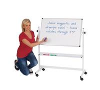 Wonderwall Junior Mobile Revolving Magnetic Whiteboard | 90 x 60 cm | Double-Sided Dry Erase Board with White Aluminium Frame | Ideal for School, Classroom, Early Years