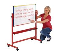 Wonderwall Junior Mobile Revolving Magnetic Whiteboard | 90 x 60 cm | Double-Sided Dry Erase Board with Red Aluminium Frame | Ideal for School, Classroom, Early Years