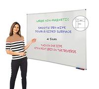 Wonderwall Large Drywipe Non-Magnetic Whiteboard 120 x 180 cm | Double-Sided with Clip-on Pen Tray & Feint Grid on Reverse to Support Writing - for School, Office, Industry