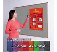 Wonderwall Large Grey Fire-Retardant Noticeboard, 120 x 180 cm, Oak Effect | Wall-mounted, 9mm Pinboard Core, Made from recycled materials, Aluminium Frame with Concealed Fixings