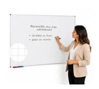 Wonderwall Large Non-Magnetic Whiteboard, 120 x150cm, Double-Sided | Wall-mounted, Dry-Wipe Surface with Feint Grid on Reverse, Clip-on Pen Tray - Ideal for Office, School, Healthcare