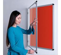 Wonderwall Lockable Notice Board 60 x 45cm, Red | Red lockable felt pin board with a secure hinged door, anti fade pinnable surface, ideal for corridors and public spaces