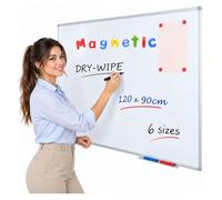 Wonderwall Magnetic Whiteboard, 120 x 90 cm, Dry-Wipe, Aluminium Frame | Wall-mounted, Smooth, Anti-glare Surface, With Clip-on Pen Tray & Concealed Corner Fixings- ideal for School, Office