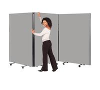 Wonderwall Mobile Divide & Display Screens 152 x 120cm, Light Grey | 3-panel mobile room divider screen, reversible double-sided panels, pin-friendly loop nylon fabric, accepts hook-and-loop
