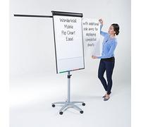 Wonderwall Mobile Magnetic Flipchart Easel, A1, 1000 x 680 mm, Dry-wipe Whiteboard, 2 Extendable Side Arms, Black Frame - Ideal for School, Office, Training, Presentation