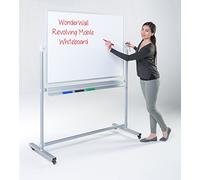 Wonderwall Mobile Revolving Whiteboard | Double-Sided Non - Magnetic Surface with Pen Tray - (H) 1200 x (W) 1200mm - feint Grid on one Side to Support Writing - Ideal for School, Office